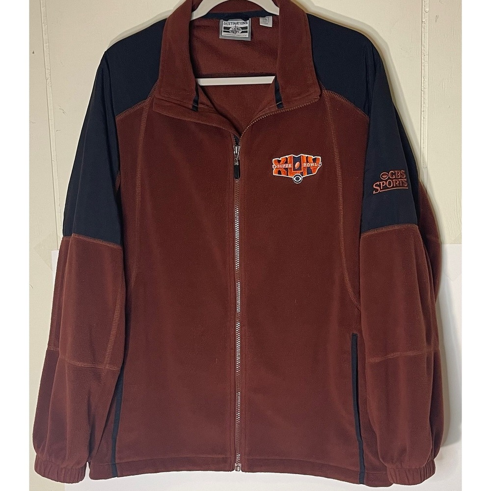 Super Bowl CBS Sports Fleece Jacket Mens Large Black NFL Embroidered‎